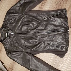 Express Black Faux Leather Textured Zip-Front Jacket
